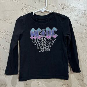 AC/DC Girl’s Toddler Black with Purple/Pink/Teal AC/DC Logo L/S T-Shirt size 3T